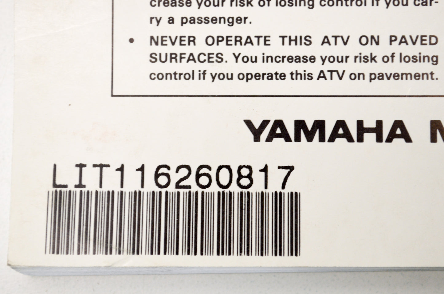 OEM Yamaha LIT-11626-08-17 YFB250D Owner's Manual