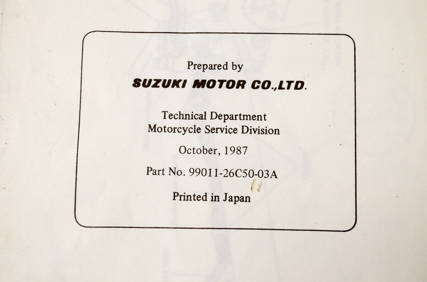 OEM Suzuki 99011-26C50-03A RM250 Owner's Maintenance Manual