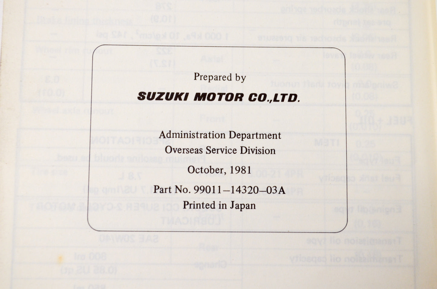 OEM Suzuki 99011-14320-03A 1982 RM250 Owner's Maintenance Manual