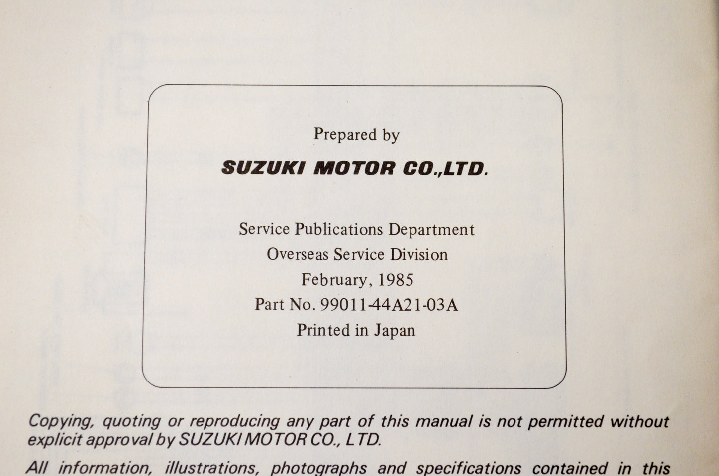 OEM Suzuki 99011-44A21-03A SP125 Owner's Manual