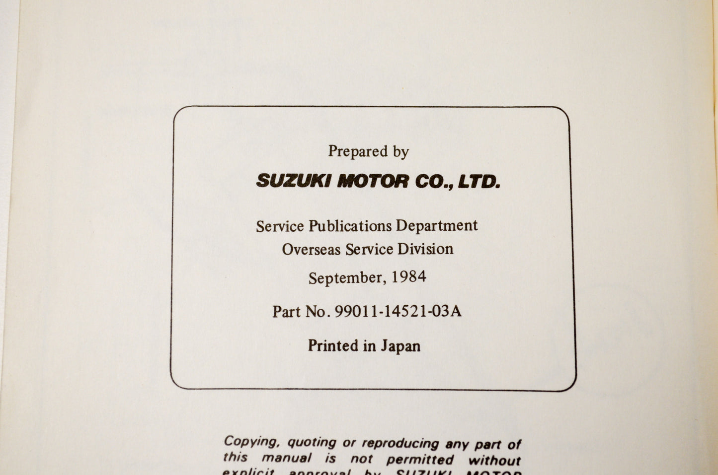 OEM Suzuki 99011-14521-03A RM125 Owner's Manual