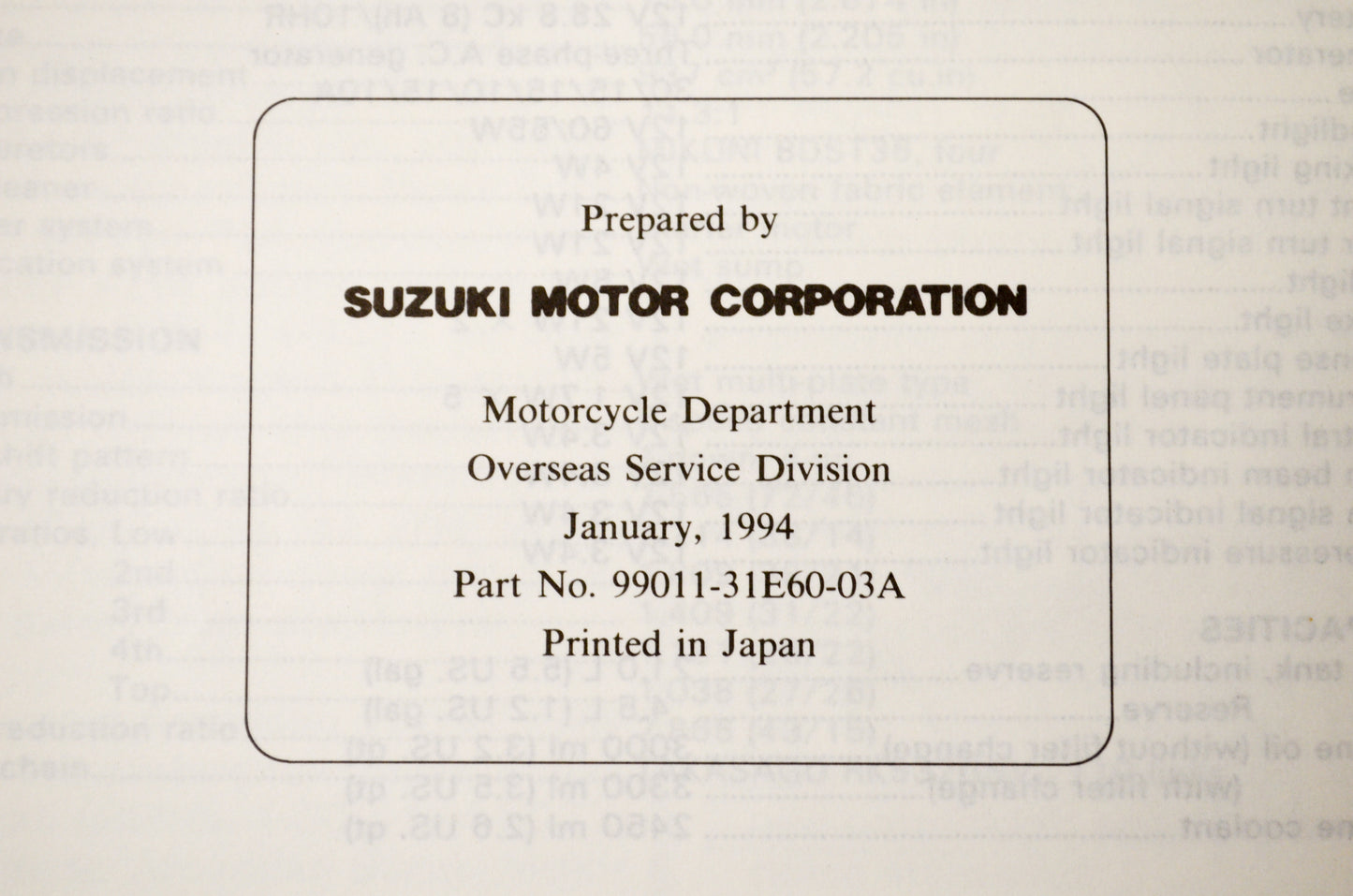 OEM Suzuki 99011-31E60-03A RF900R Owner's Manual
