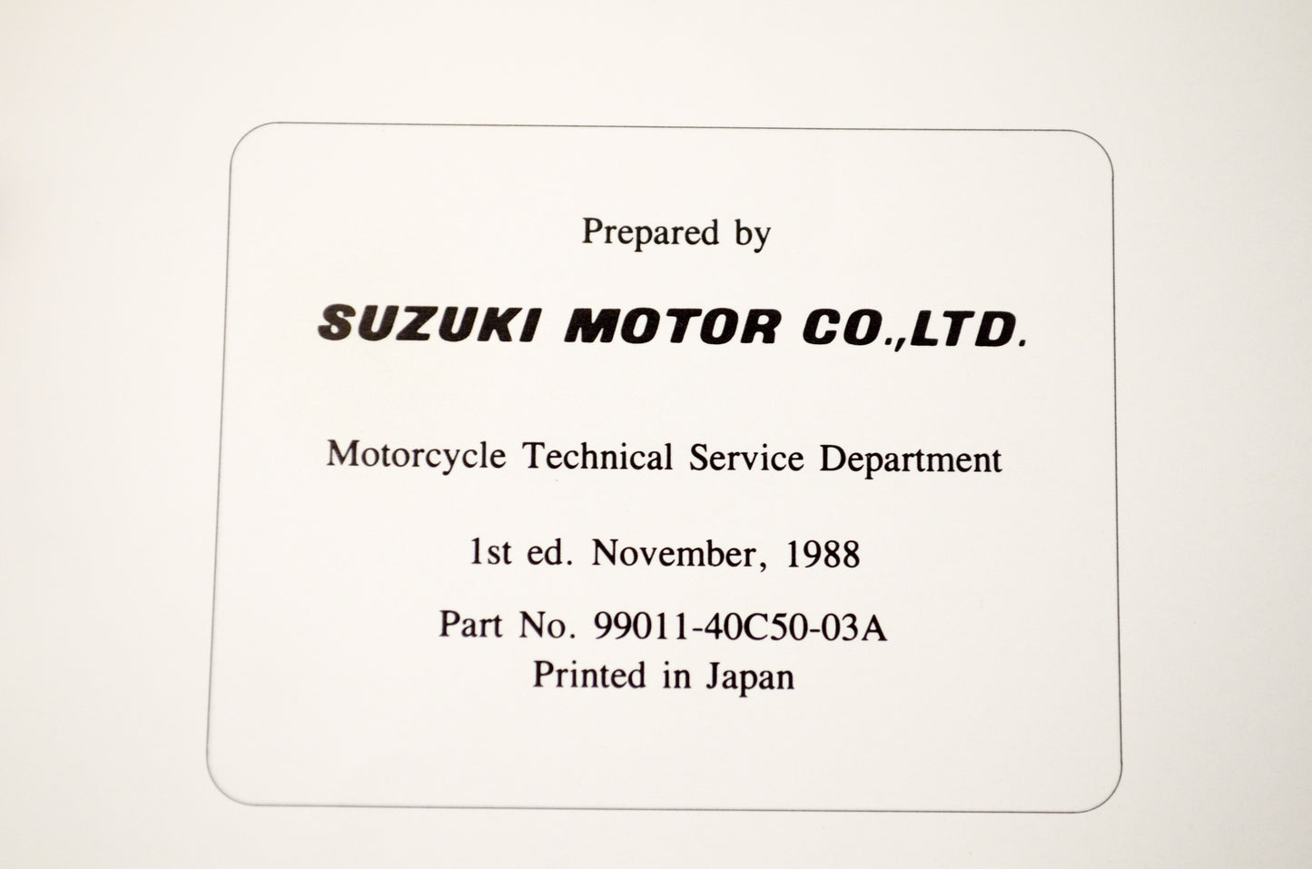 OEM Suzuki 99011-40C50-03A GSX-R1100 Owner's Manual
