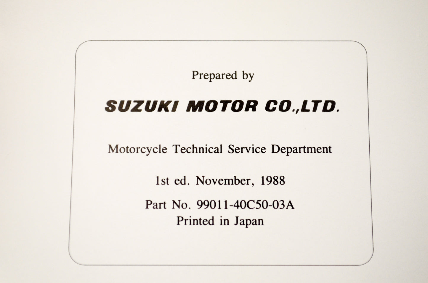 OEM Suzuki 99011-40C50-03A GSX-R1100 Owner's Manual
