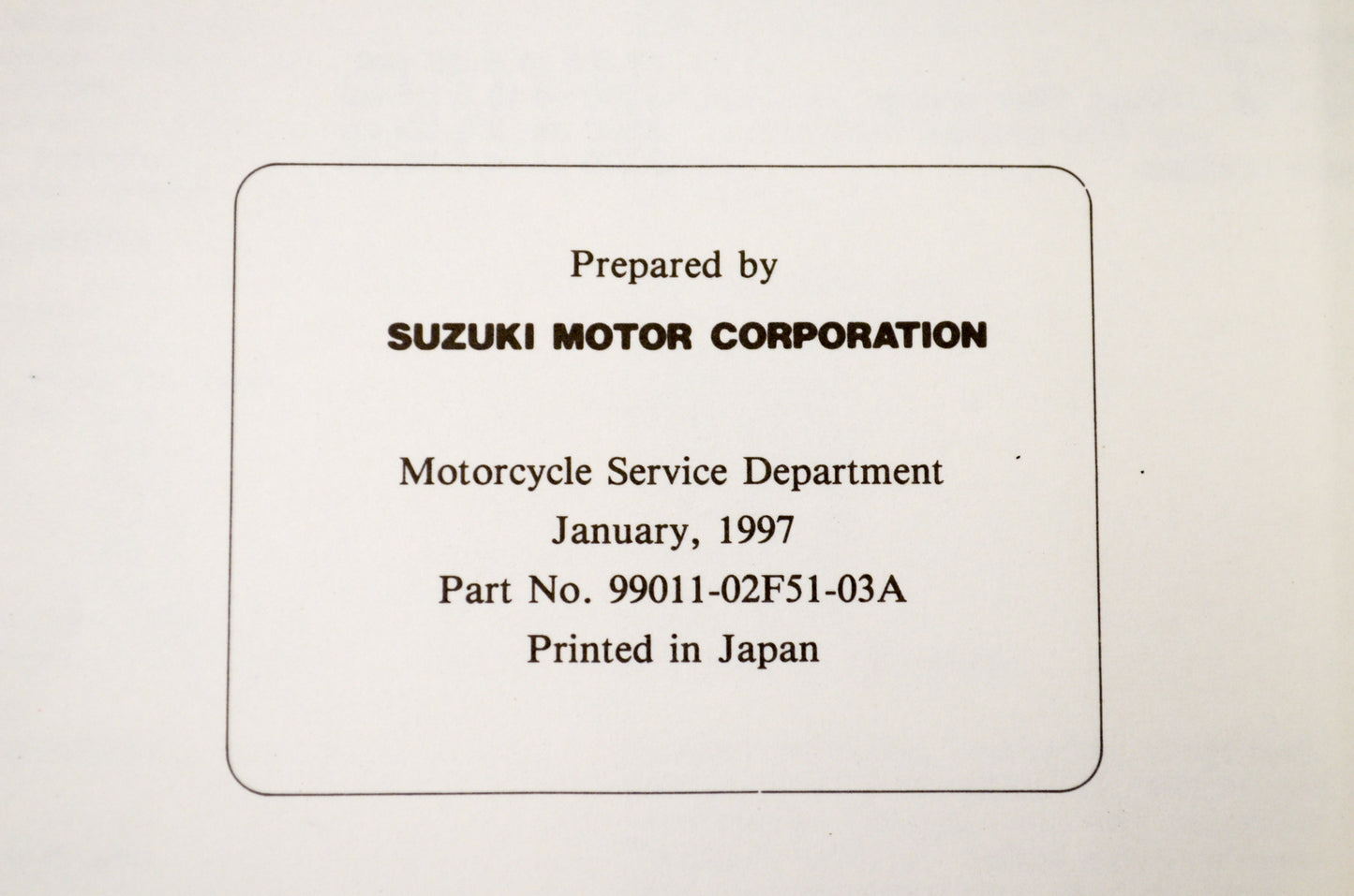 OEM Suzuki 99011-02F51-03A TL1000S Owner's Manual