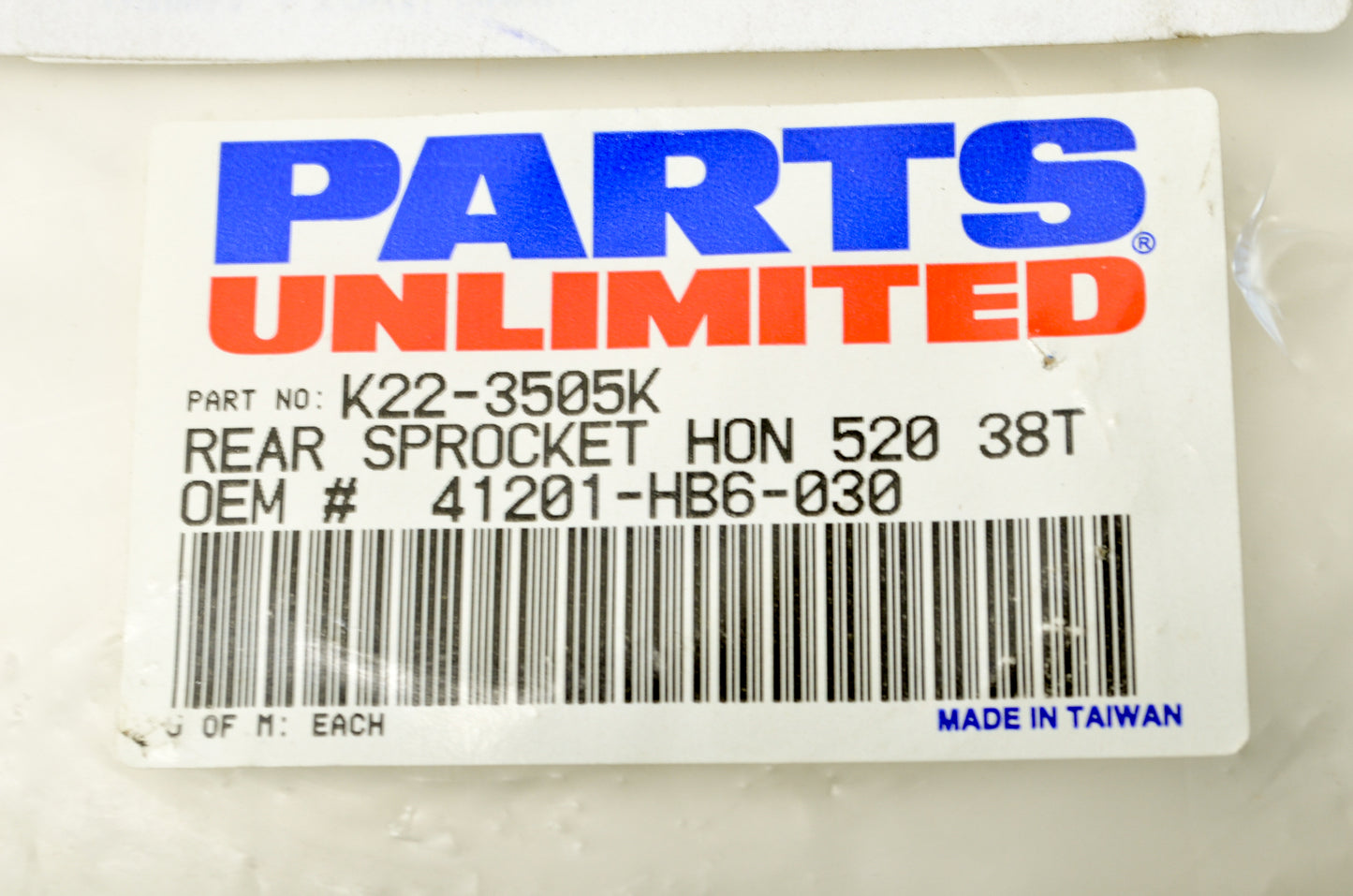Parts Unlimited K22-3505K, 41201-HB6-030 Sprocket 38T NOS