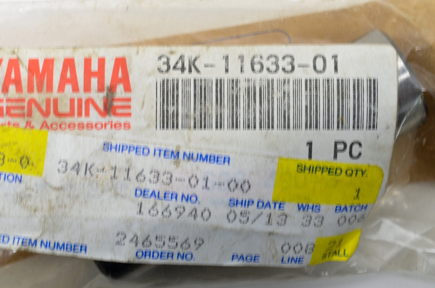 OEM Yamaha 34K-11633-01-00 Piston Pin NOS