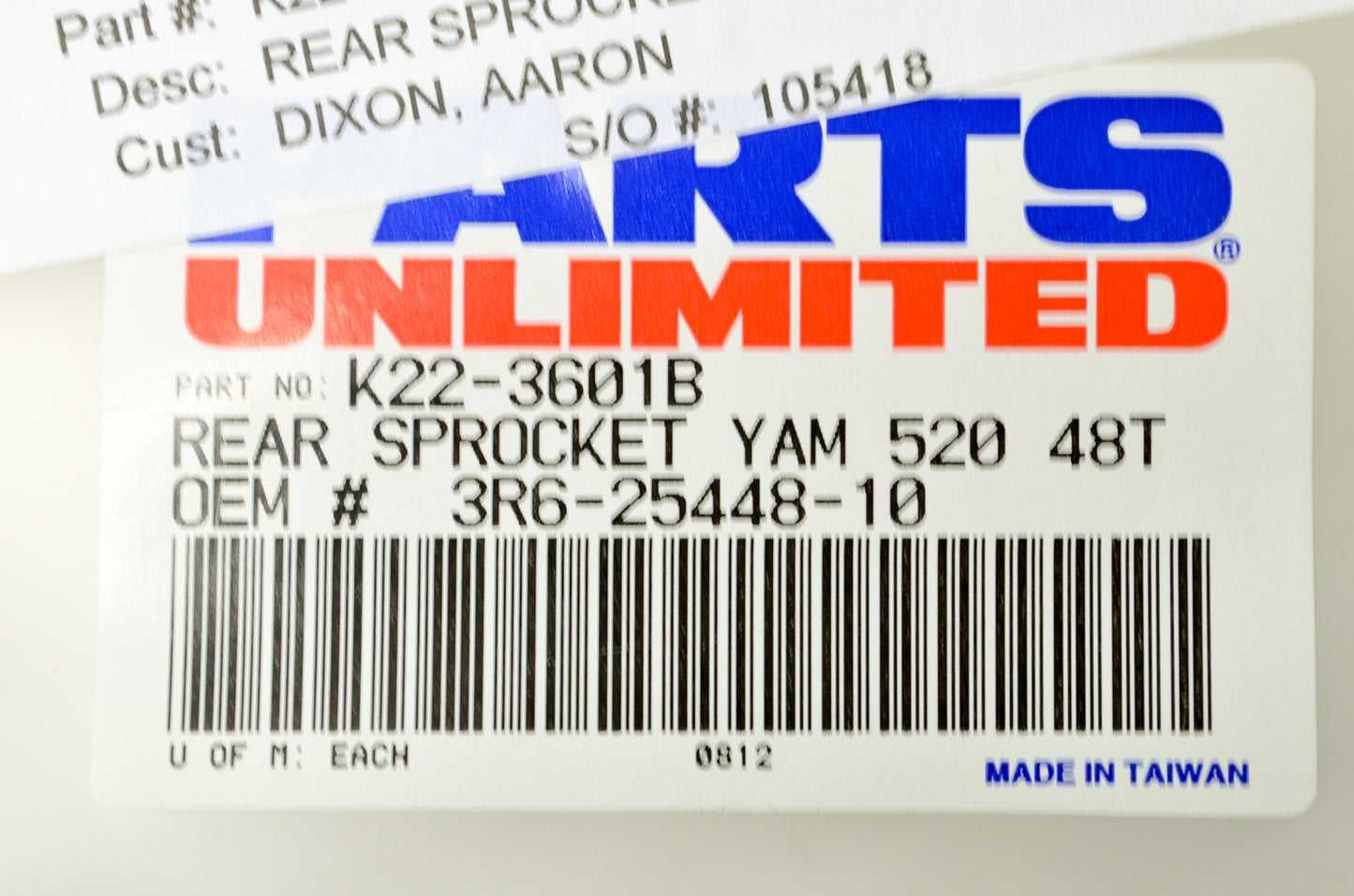 Parts Unlimited K22-3601B, 3R6-25448-10 Rear Sprocket 48T NOS