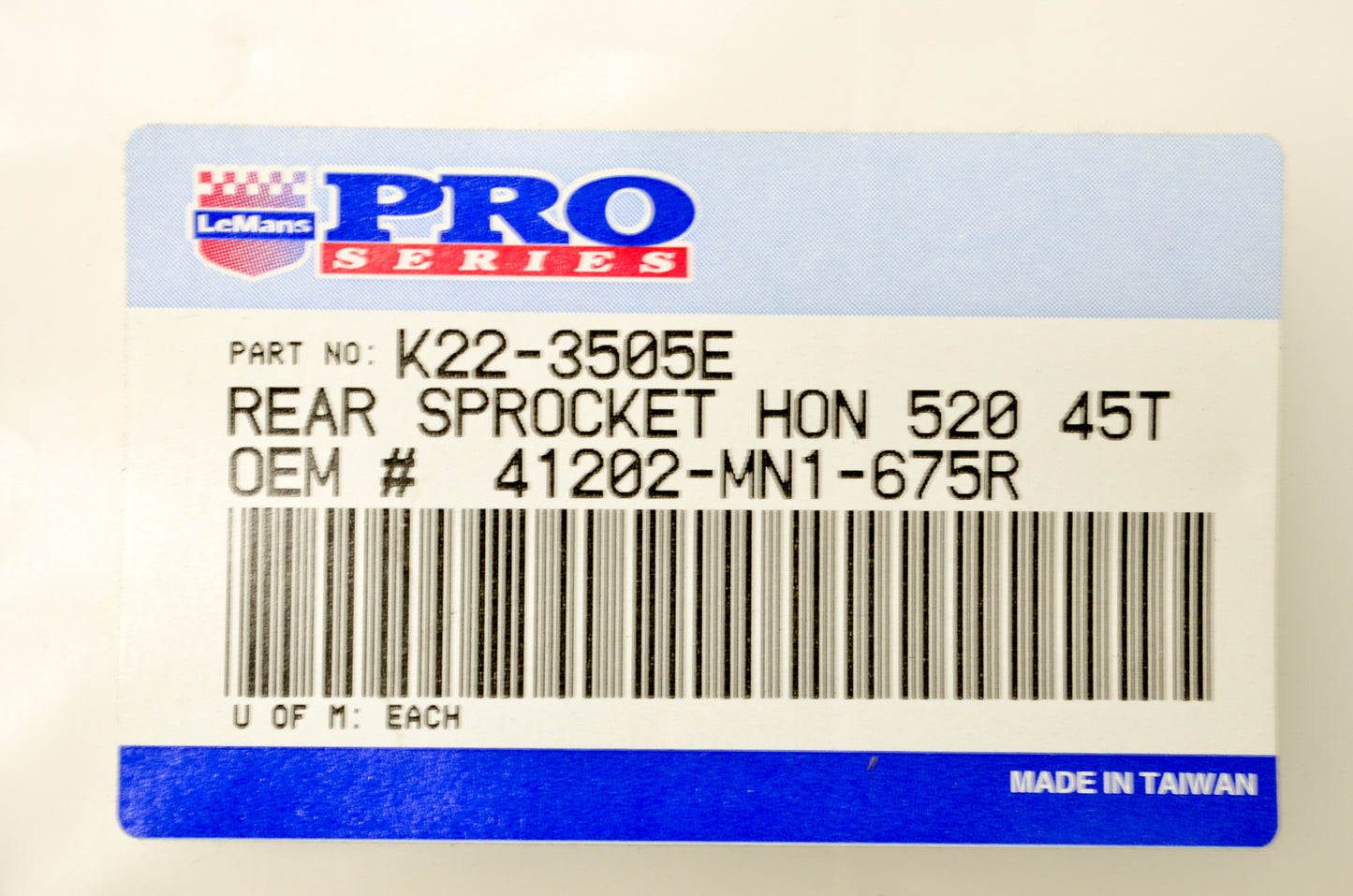 LeMans Pro Series K22-3505E, 41202-MN1-675R Rear Sprocket 45T NOS