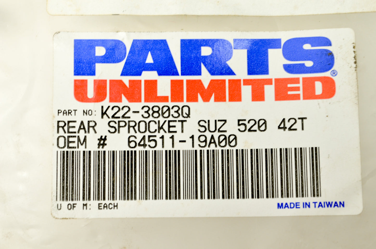 Parts Unlimited K22-3803Q, 64511-19A00 Sprocket 42T NOS