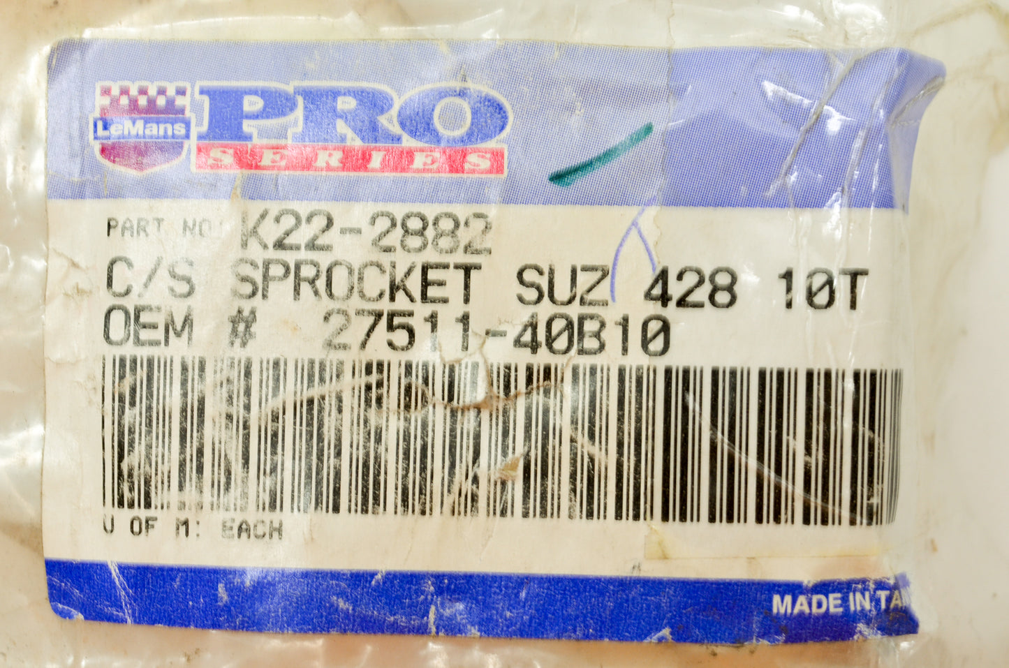 LeMans Pro Series K22-2882, 27511-40B10 Sprocket 10 T NOS