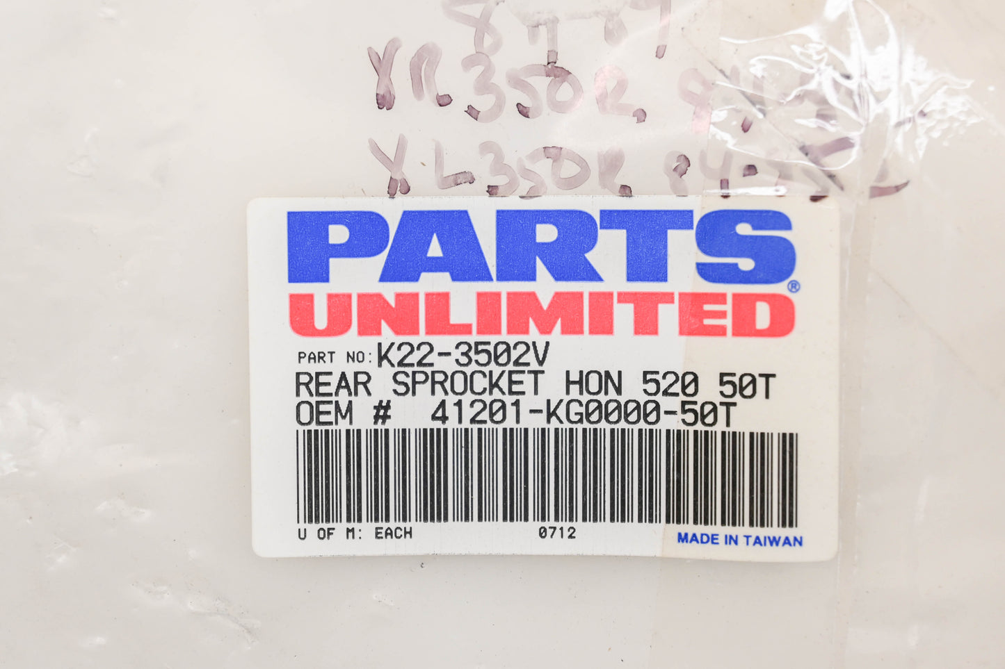 Parts Unlimited 41201-KG0000-50T, K22-3502V Rear Sprocket 50T Honda 83-87 XR XL Qty 1 NOS