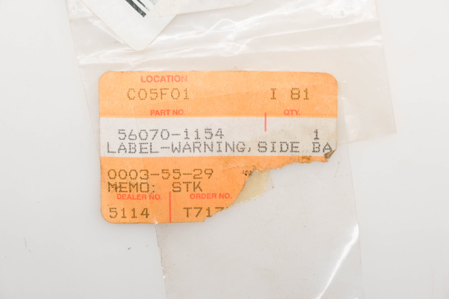 New OEM Kawasaki 56070-1154 Saddle Bag Warning Label Qty 1 NOS