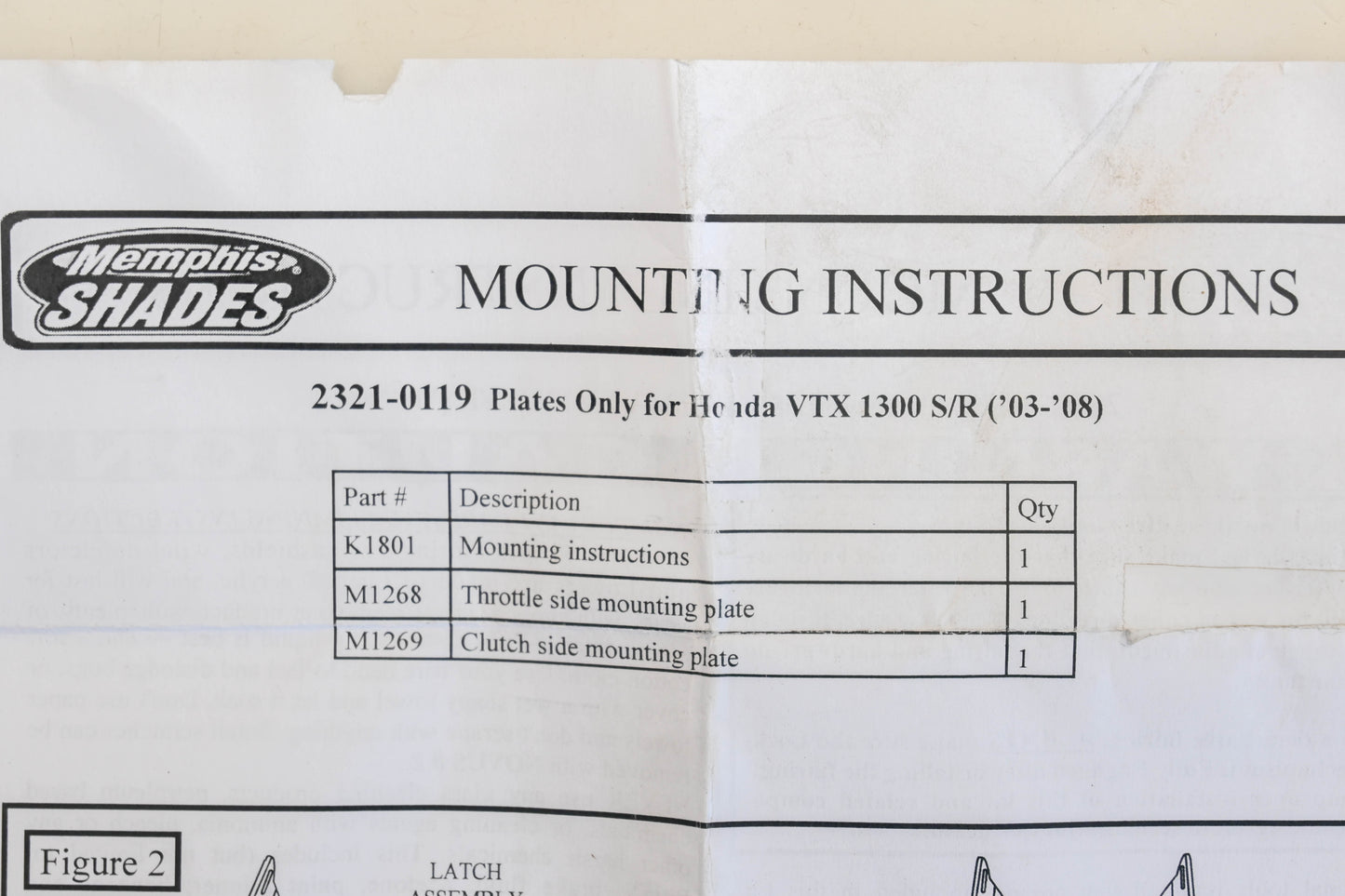 Memphis Shades 2321-0119 Batwing Plate Kit Honda VTX1300 03-08' Qty 1 NOS