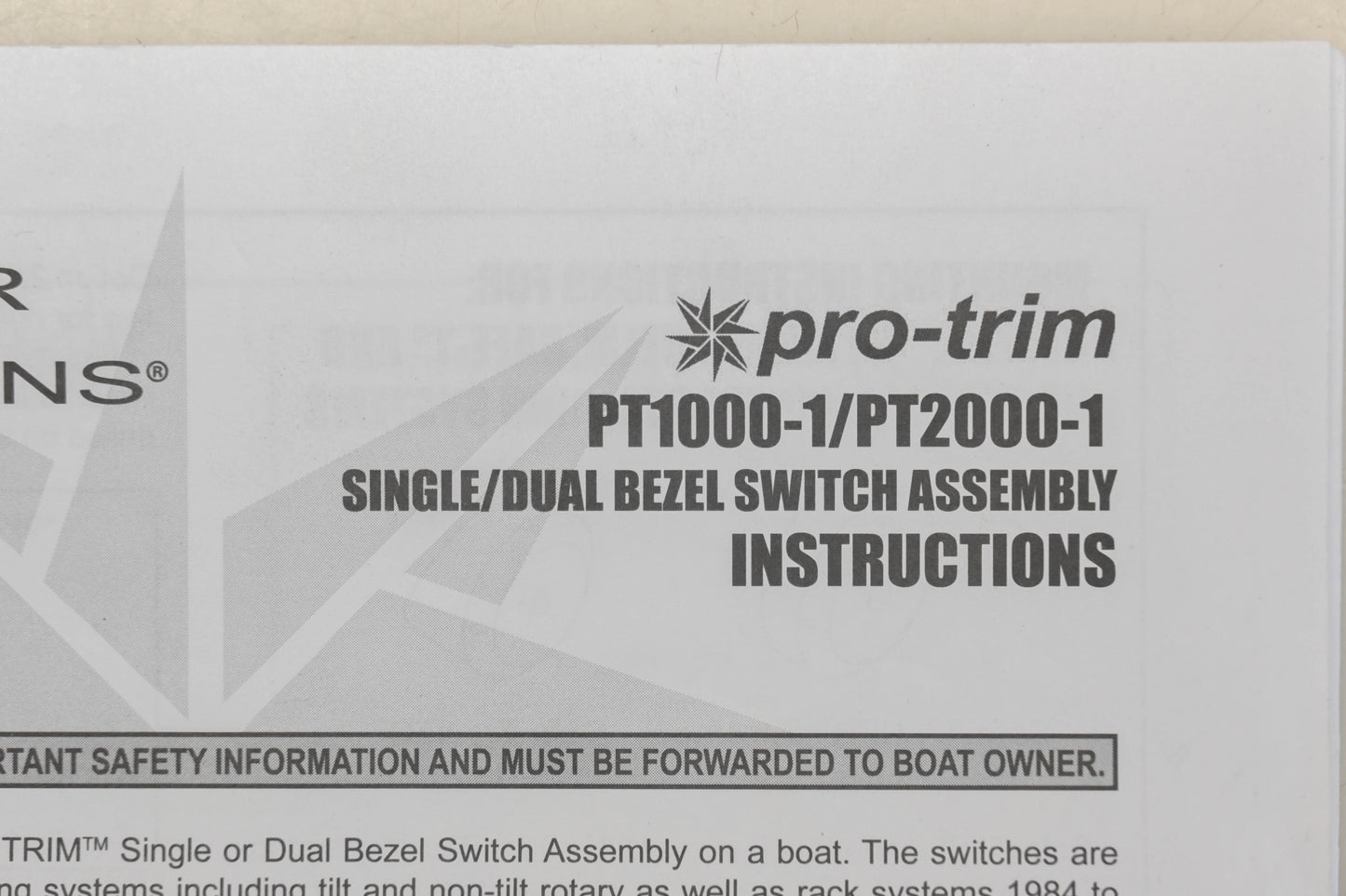 SeaStar Solutions ISPT1000/PT2000-1 Pro-Trim Single/Dual Bezel Switch Assembly I Qty 1