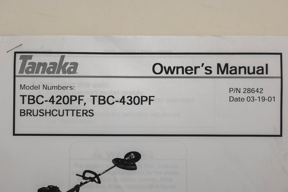 Tanaka 28642 Owner's Manual TBC-420PF TBC-430PF Qty 1