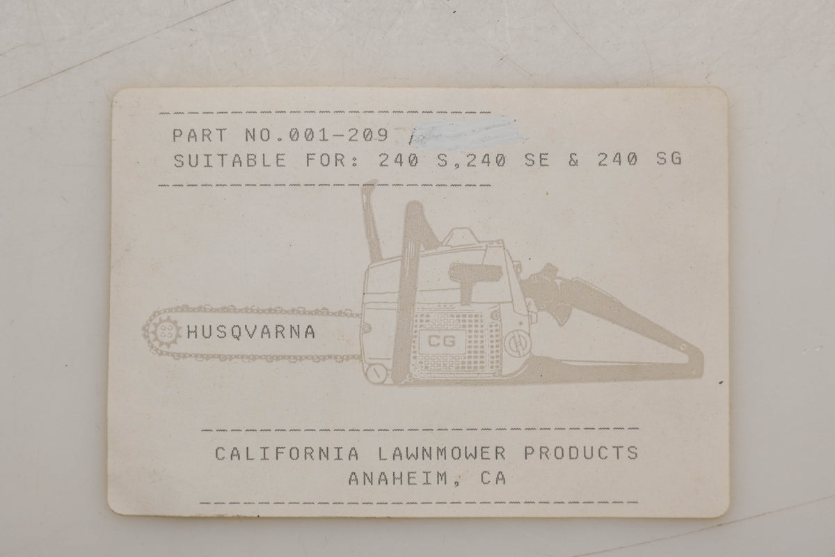 California Lawnmower Products 001-209 Gasket Kit Husqvarna 240S 240SE 240SG Qty 1 NOS