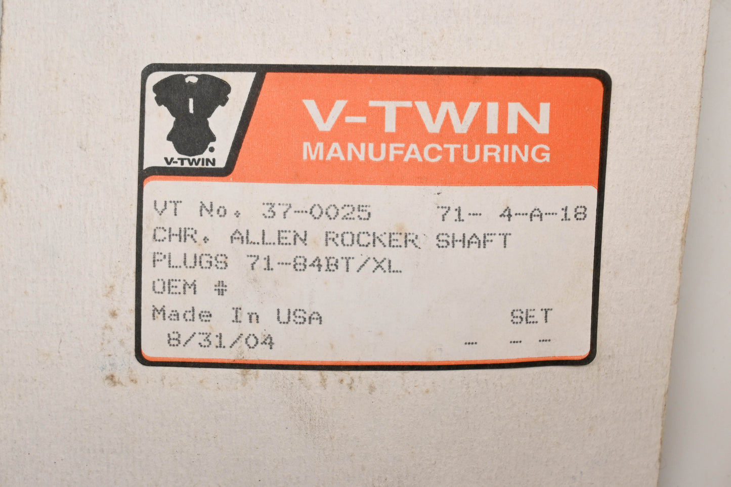 Gardner-Westcott 37-0025, C-74-55 V-Twin Rocker Arm Shaft Plug Allen Style 71-84 Big Twin XL Qty 4 NOS