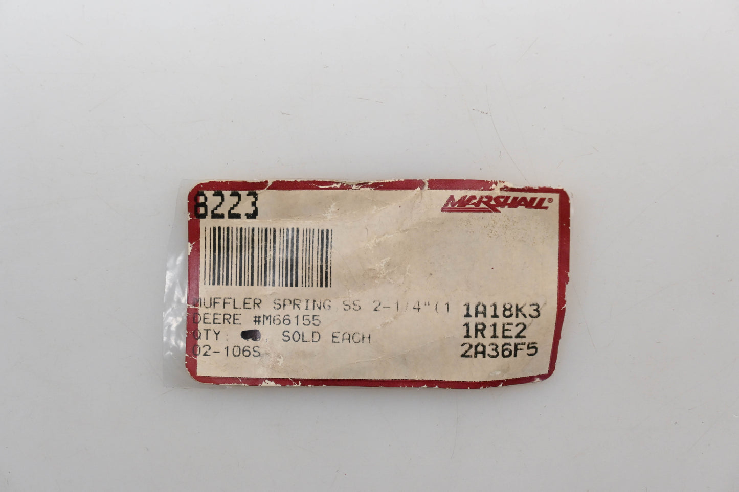 Marshall 02-106S, 8223, M66155 Muffler Exhaust Spring John Deere 2-1/4' Qty 1 NOS