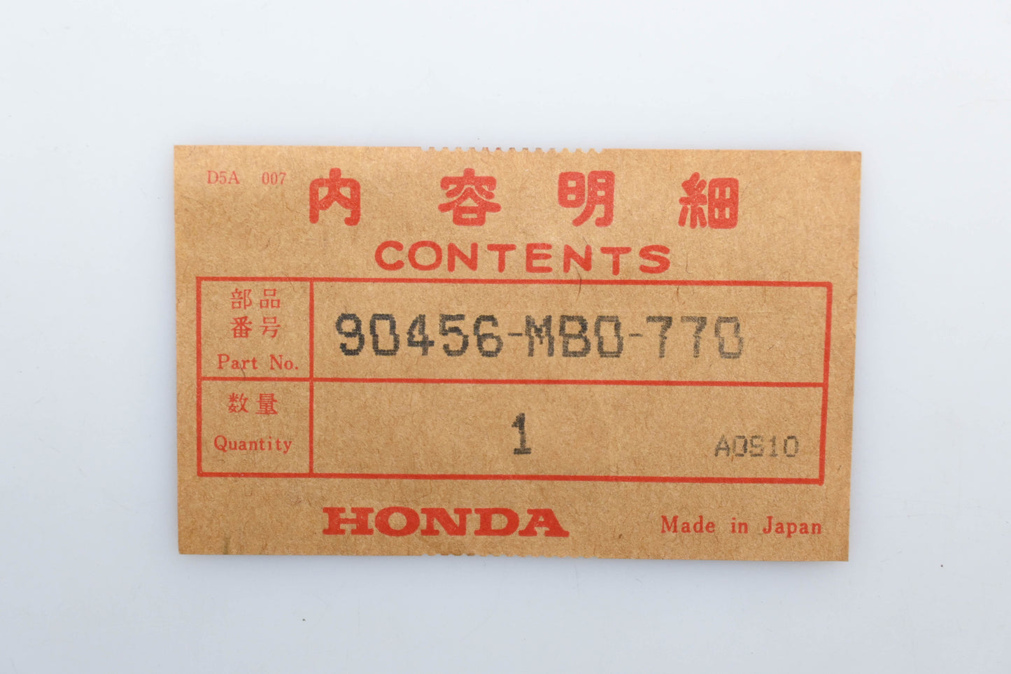 New OEM Honda 90456-MB0-770 Washer (20X0.90) Qty 1 NOS