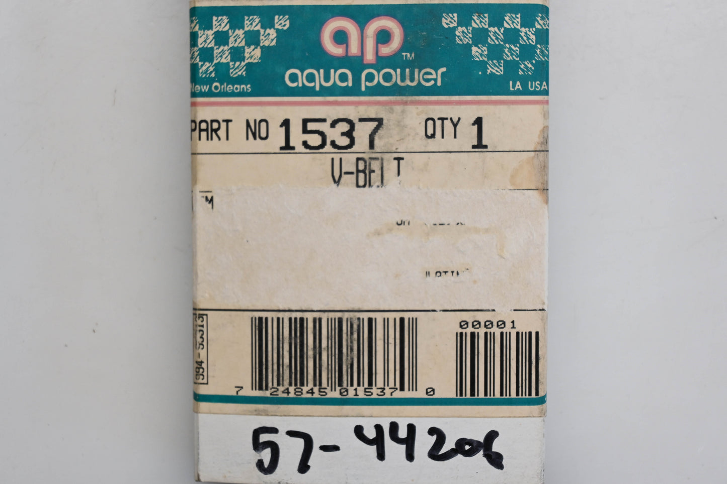 Aqua Power 57-44206, 1537, 15436 V-Belt Qty 1 NOS