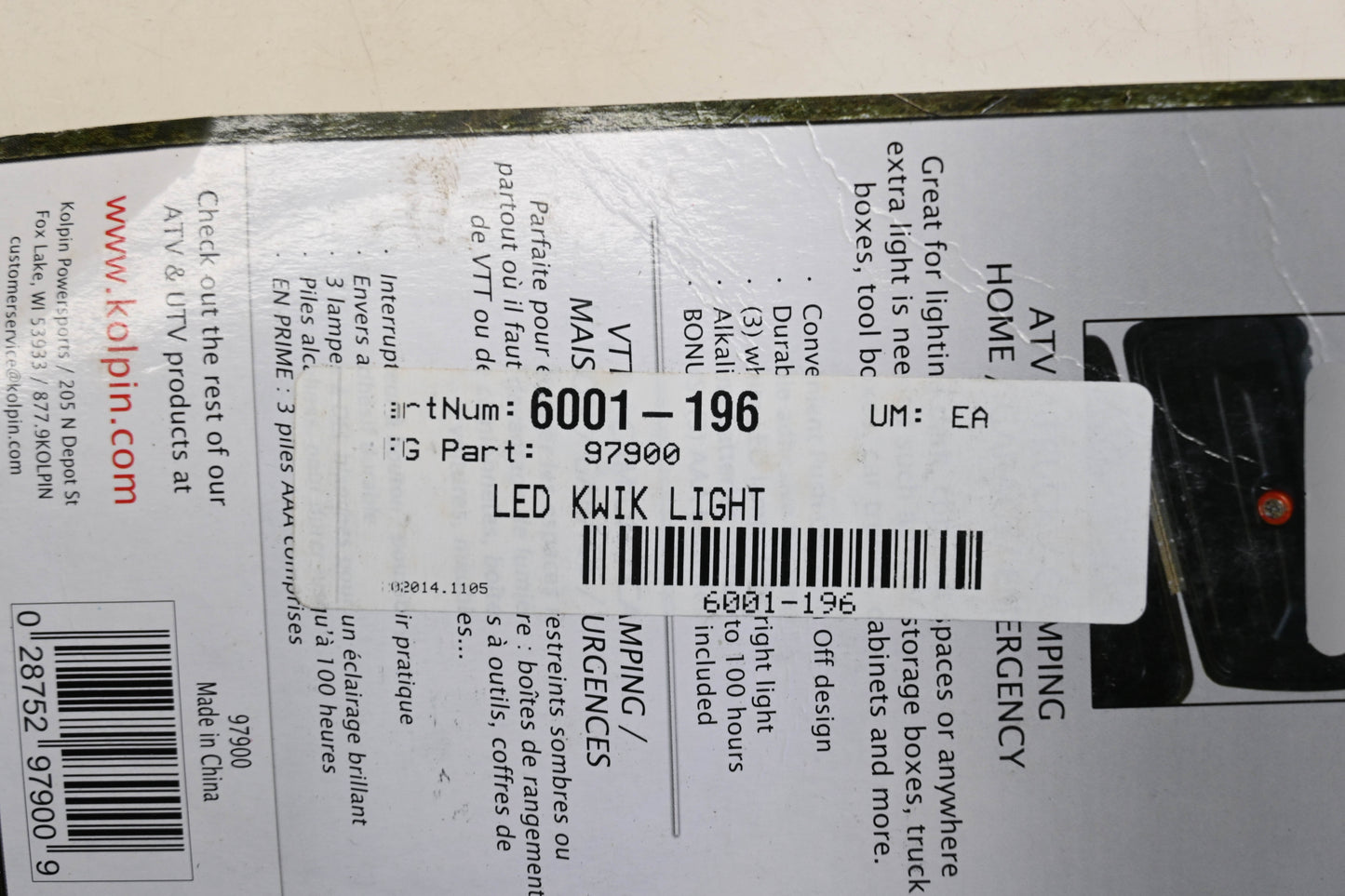 Kolpin 6001-196, 97900 Led Kwik Light Qty 1 NOS