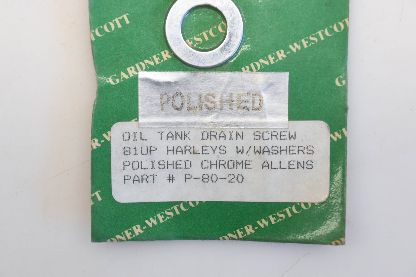 Gardner-Westcott P-80-20 Polished Chrome Oil Tank Drain Screw & Washer Qty 1 NOS