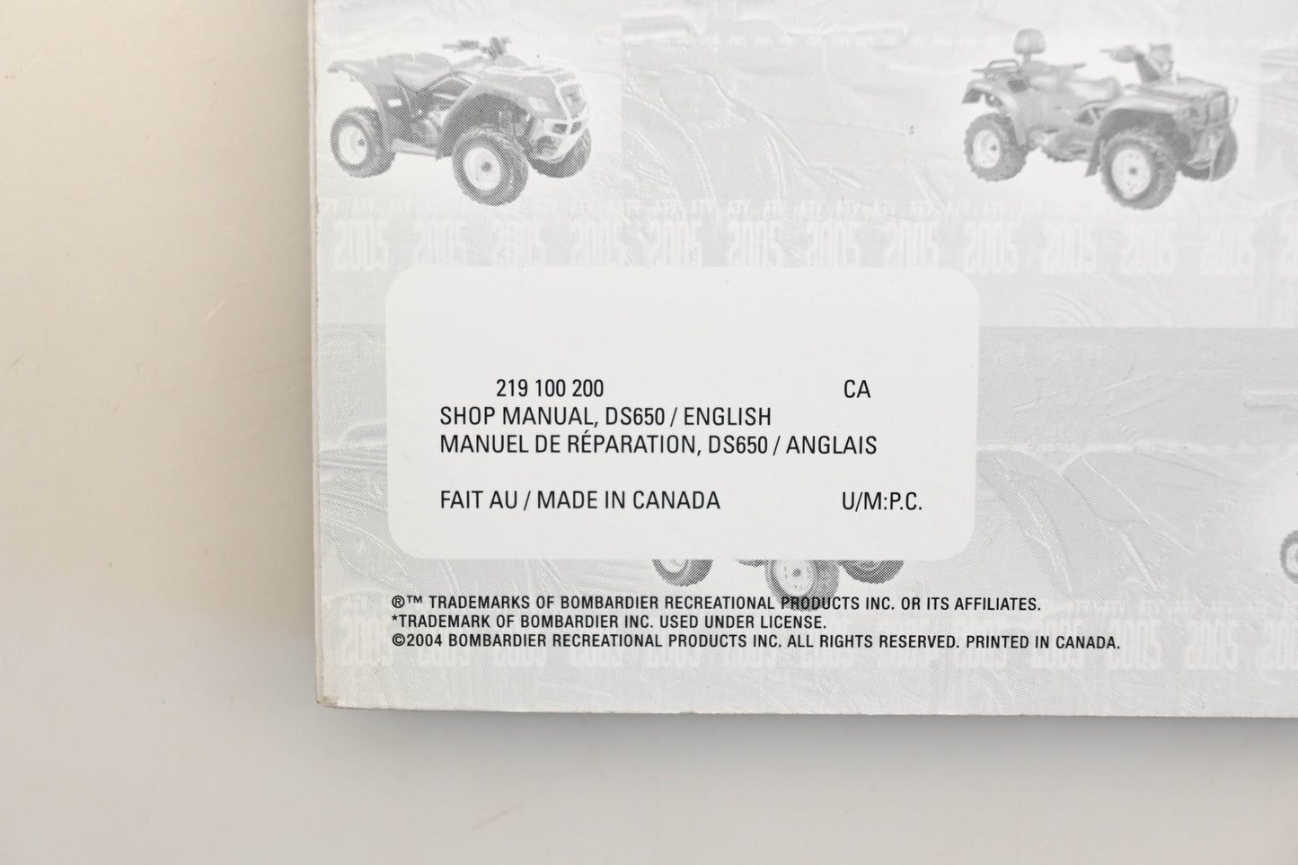 Bombardier 219100200 2005 DS650 DS650X ATV Shop Manual Qty 1