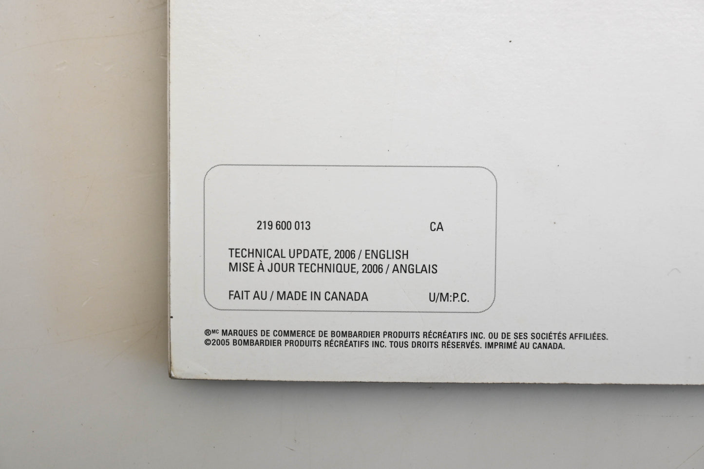 OEM Ski-Doo 219600013 2006 Technical Update Manual