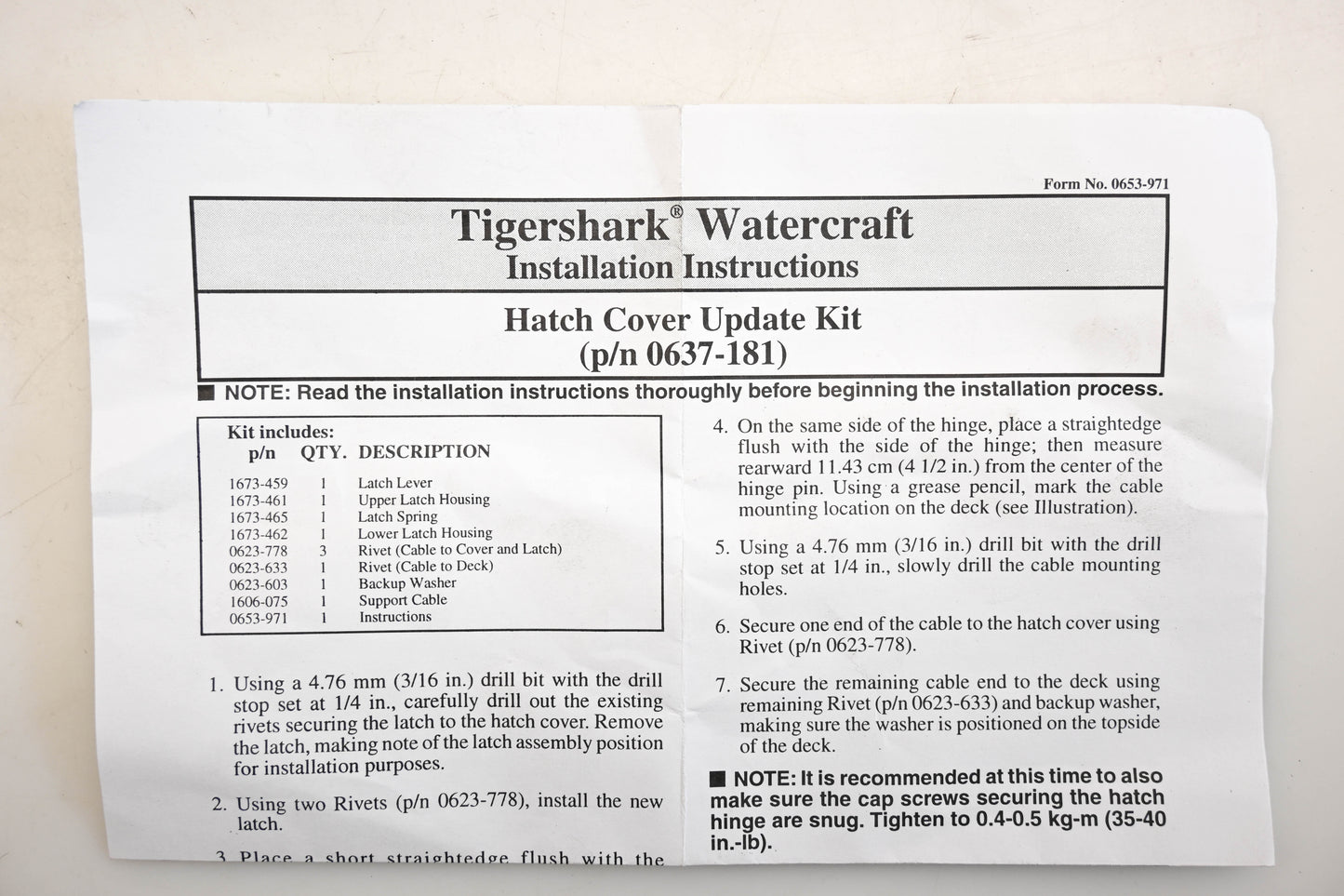 New OEM Arctic Cat 0637-181 Hatch Cover Update Kit Qty 1 NOS