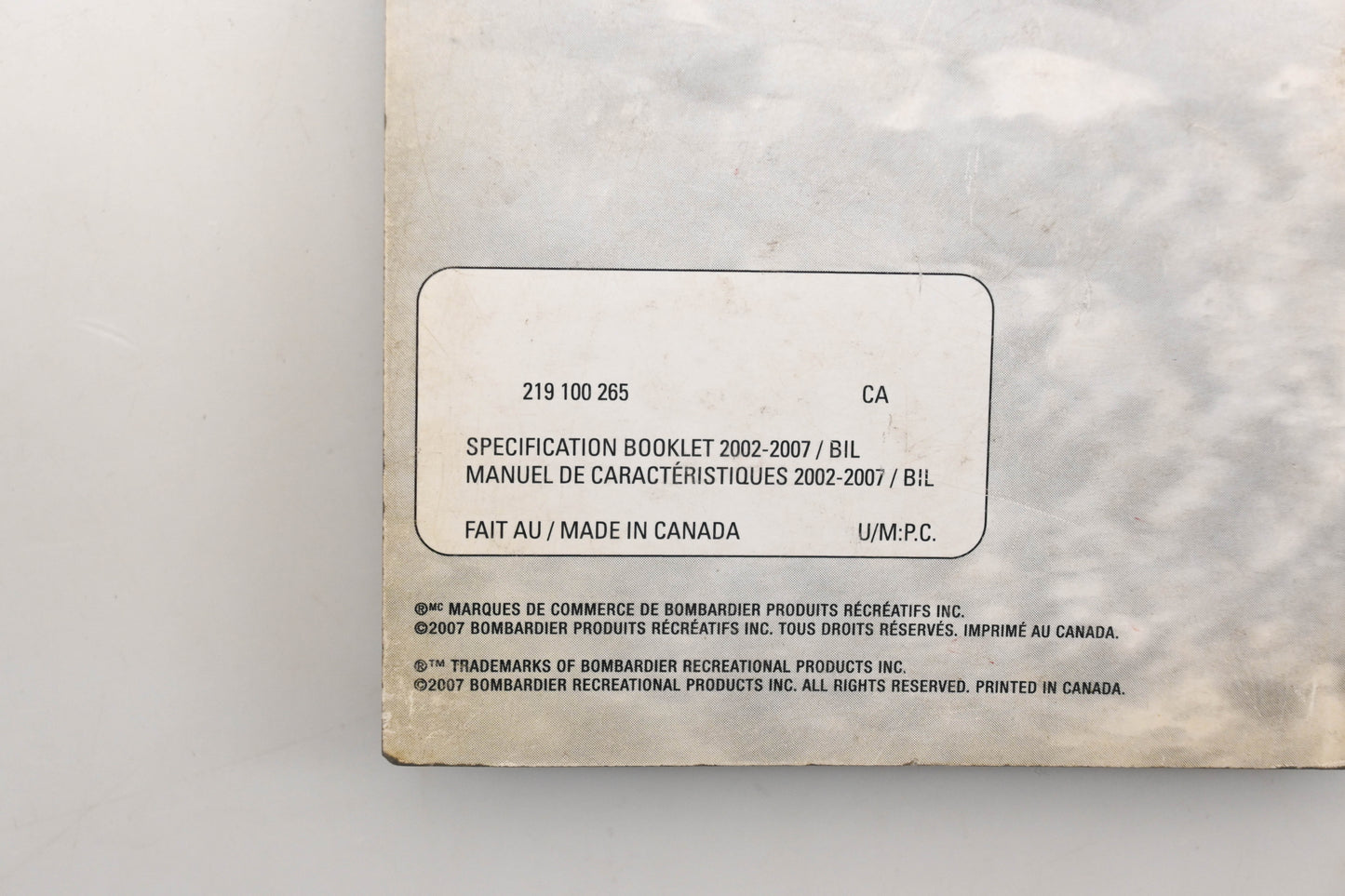OEM Ski-Doo 219100265 2002 - 2007 Specification Booklet