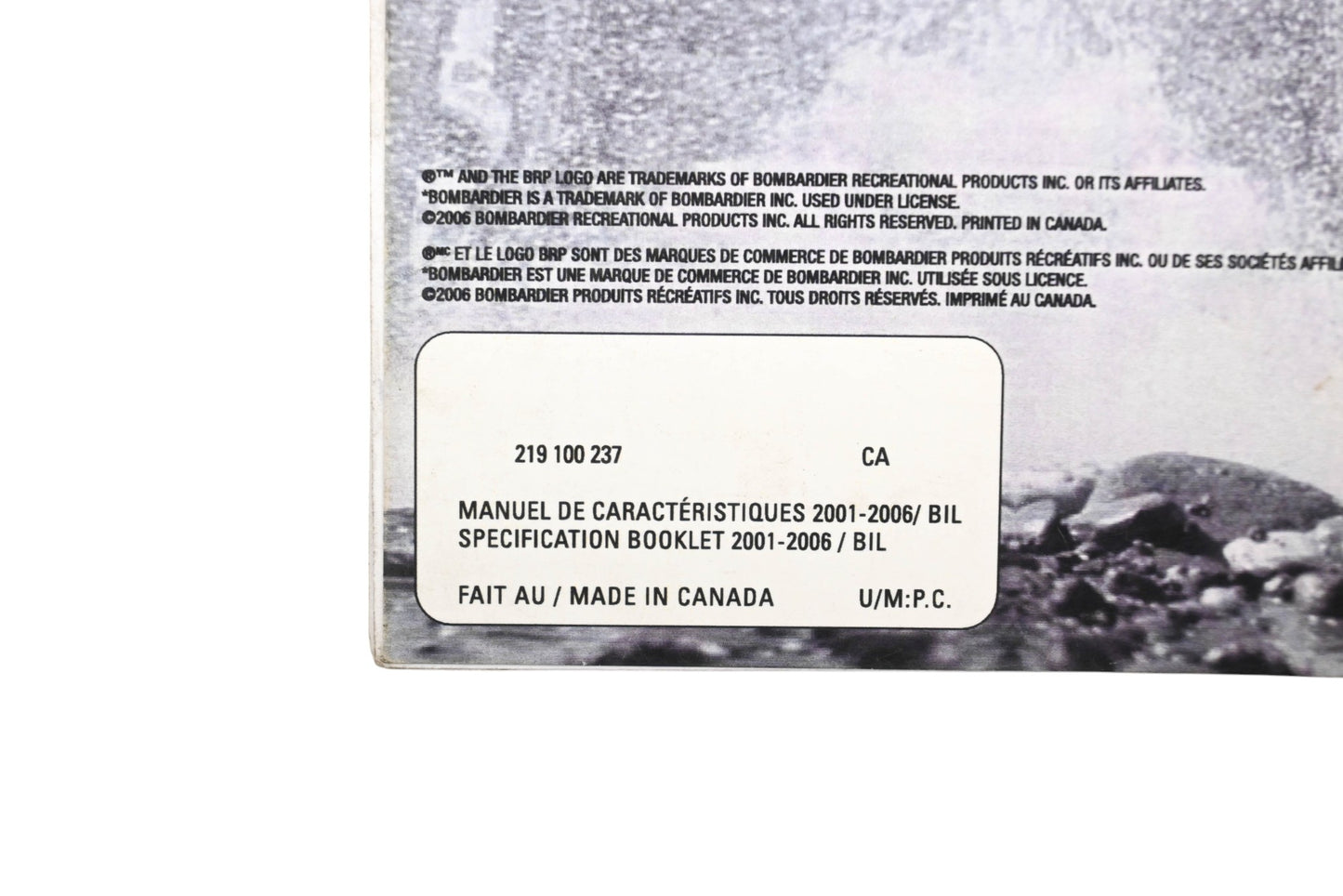 Bombardier 219100237 2001 - 2006 Specification Booklet