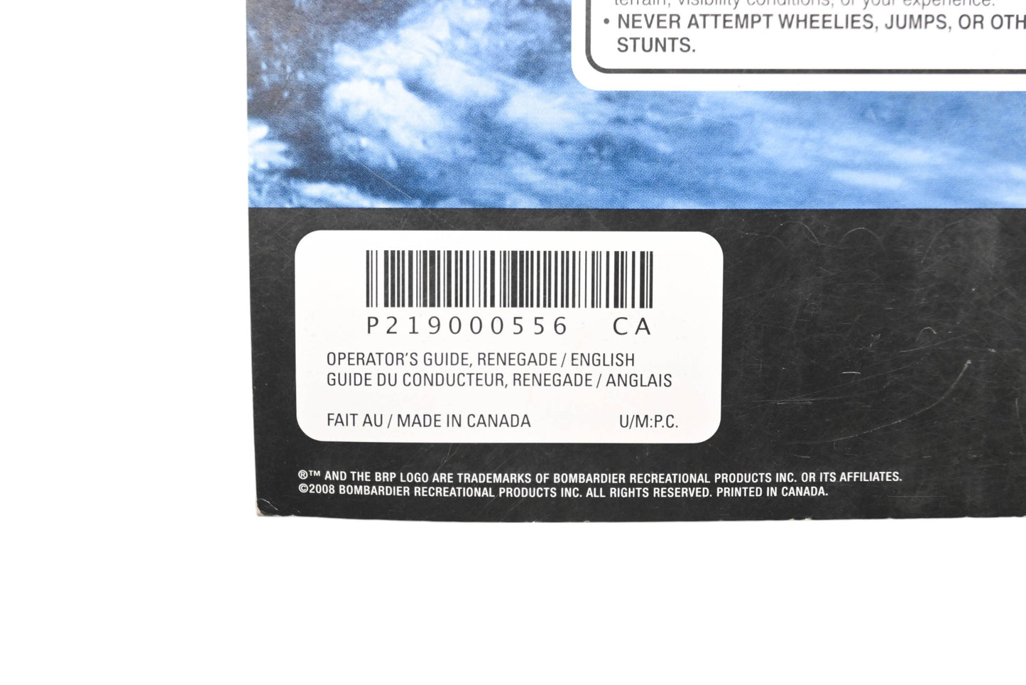 OEM Can-Am 219000556 2009 Renegade Operators Guide