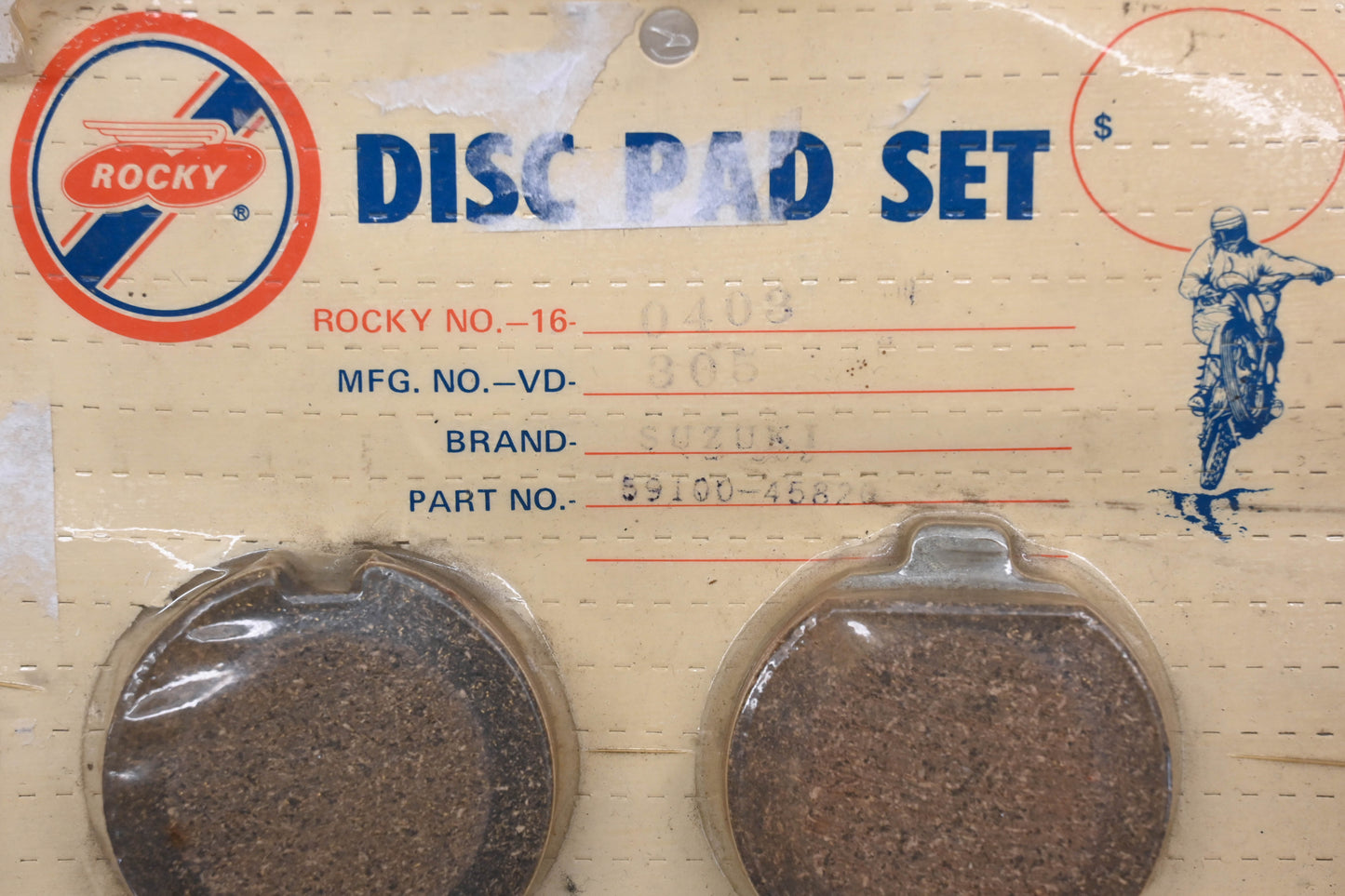 Rocky 16-0403, VD-305, 59100-45820 Suzuki Brake Disc Pad Kit Qty 1 NOS