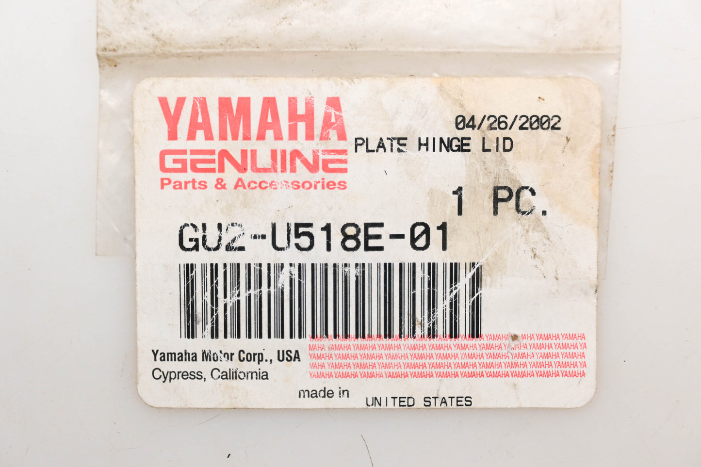 New OEM Yamaha GU2-U518E-01-00 Hinge Lid Plate Qty 1 NOS