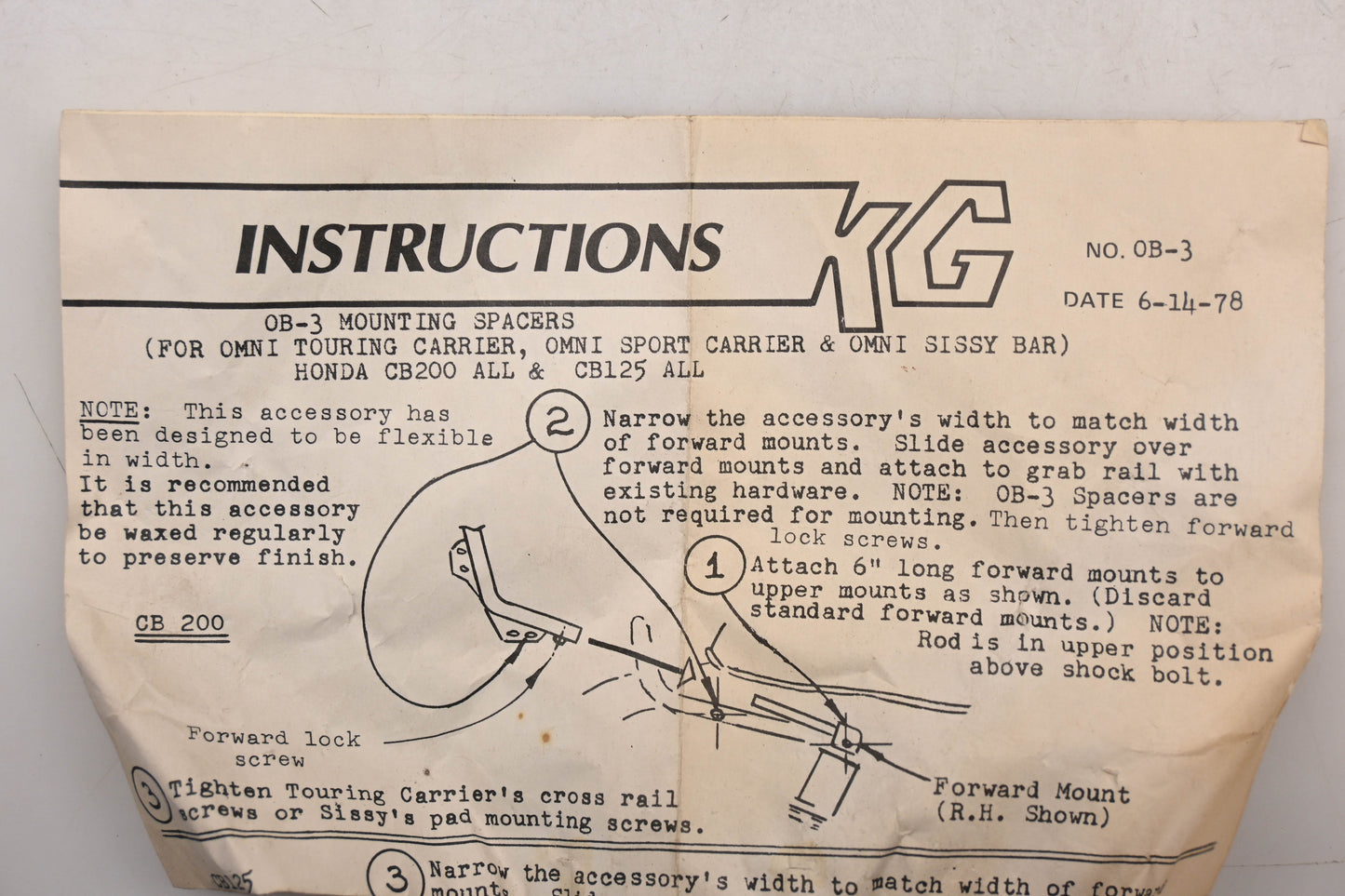 KG 0B-3 Mounting Spacers Fits Honda CB200 & CB125 Qty 1 NOS