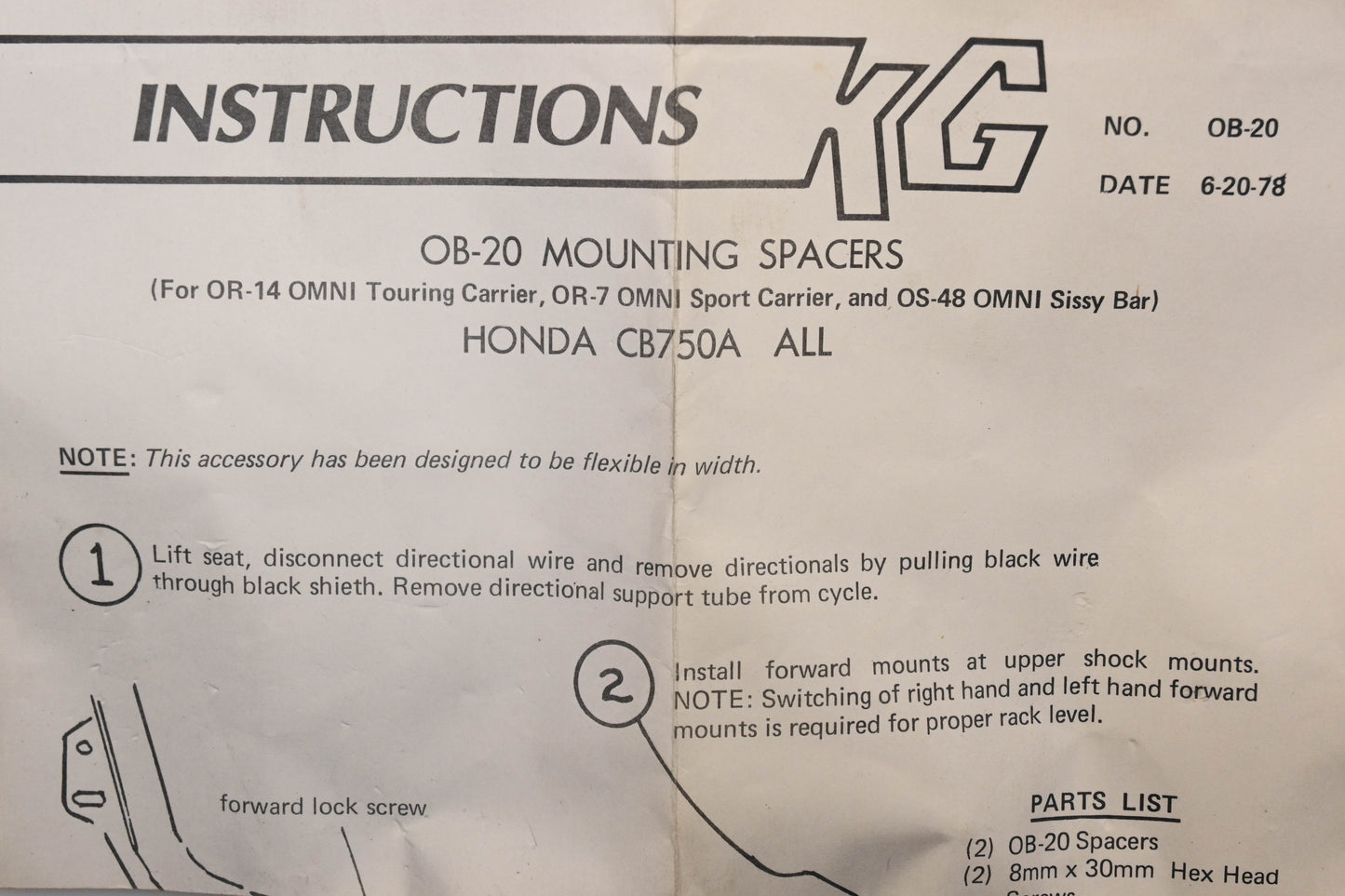 KG 0B-20 Mounting Spacer Kit Fits Honda CB750A Qty 1 NOS