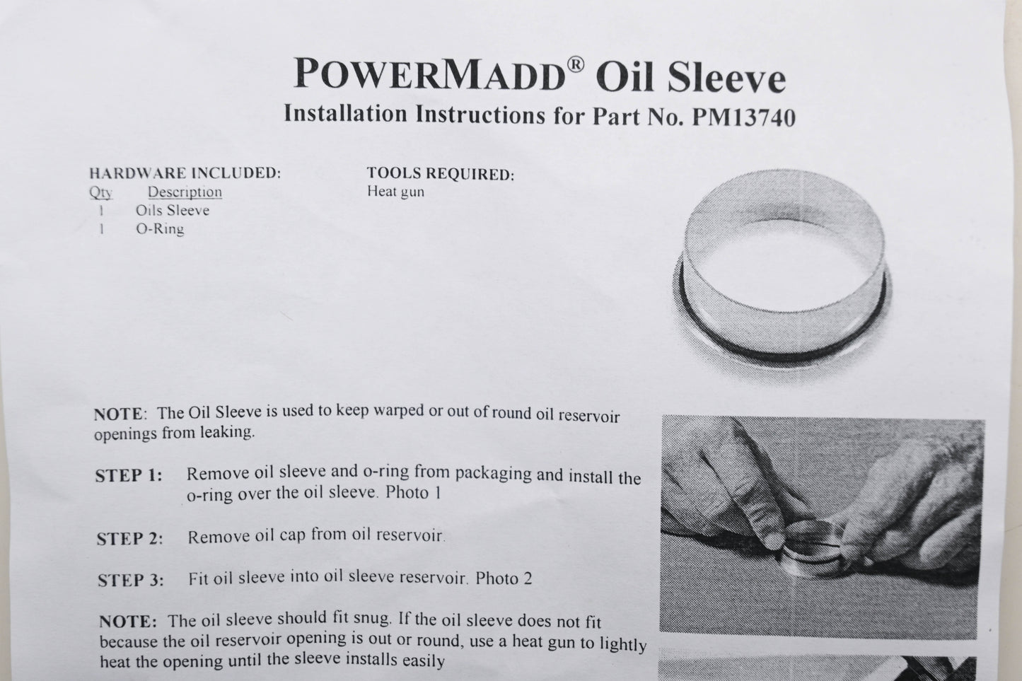 PowerMadd 13740, 141-0250 Oil Sleeve Qty 1 NOS