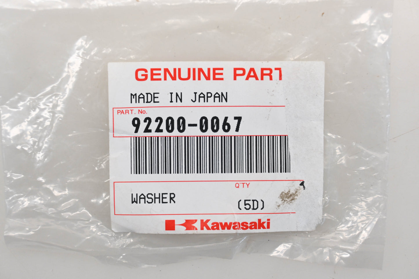 New OEM Kawasaki 92200-0067 Washer Qty 1 NOS