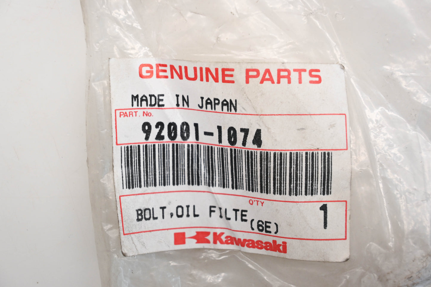 New OEM Kawasaki 92001-1074 Oil Filter Bolt Qty 1 NOS