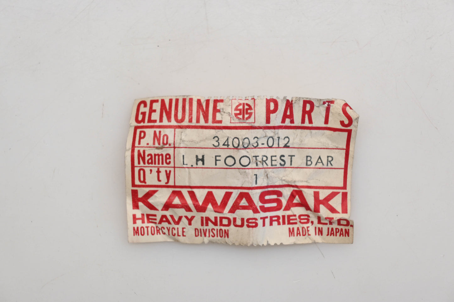 New OEM Kawasaki 34003-012 Left Hand Footrest Bar Qty 1 NOS