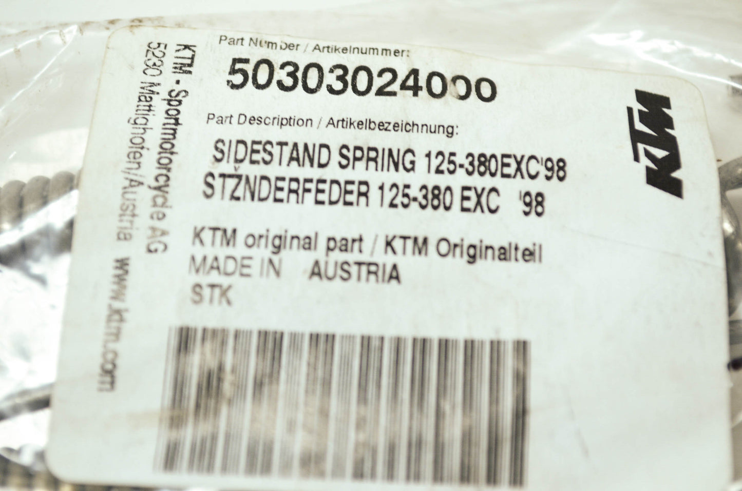 NEW OEM KTM Side Stand Spring 105 125 200 250 MXC SX EXC EGS 50303024000 NOS