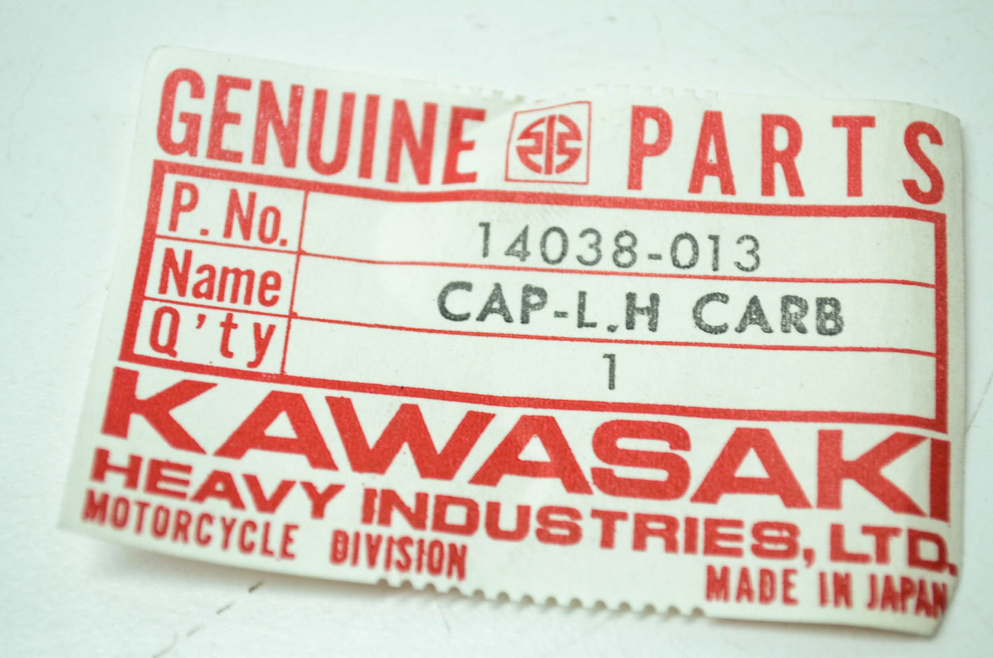 OEM Kawasaki 14038-013 Left Carburetor Cap NOS