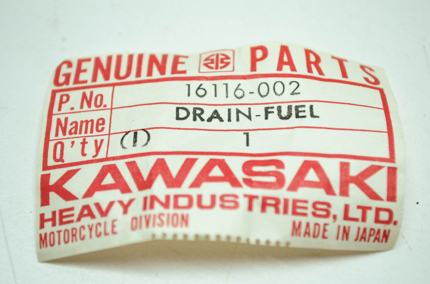 OEM Kawasaki 16116-002 Fuel Drain NOS