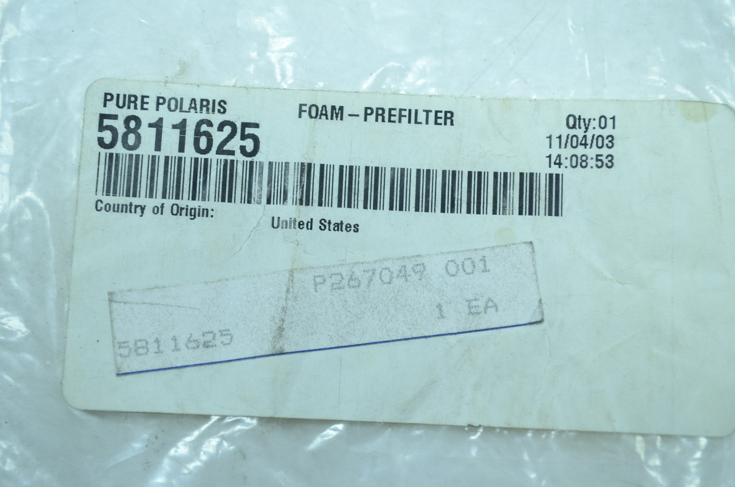 OEM Polaris 5811625 Prefilter Foam NOS