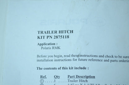NEW OEM Polaris Trailer Hitch Receiver Kit IQ RMK 144 151 Switchback 2875118 NOS