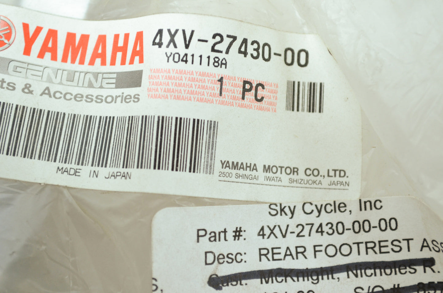OEM Yamaha 4XV-27430-00-00 Rear Footrest Assembly NOS
