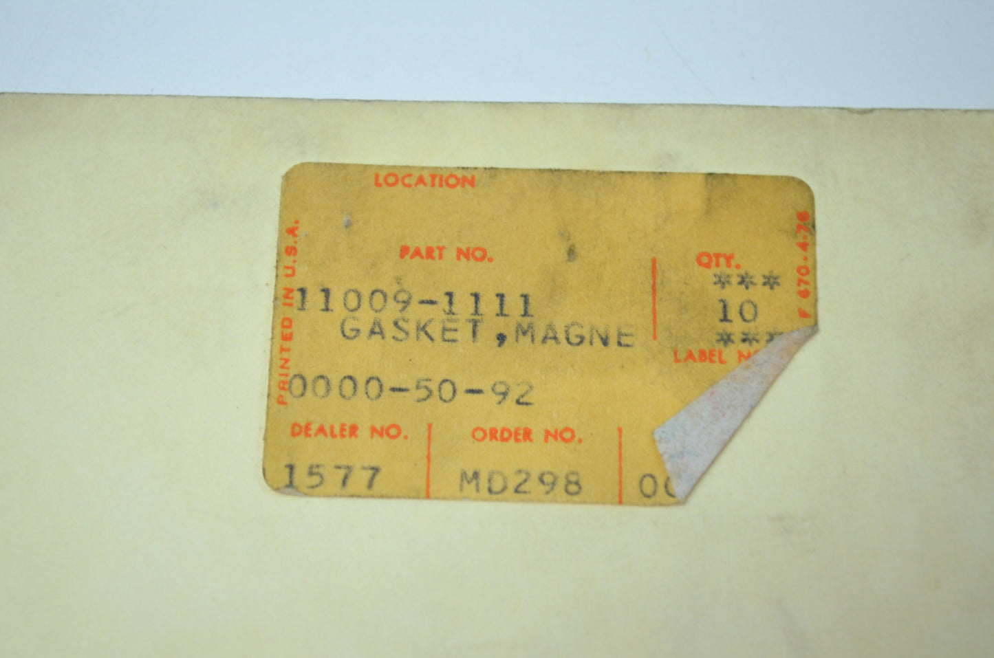 OEM Kawasaki 11009-1111 Generator Cover Gasket NOS
