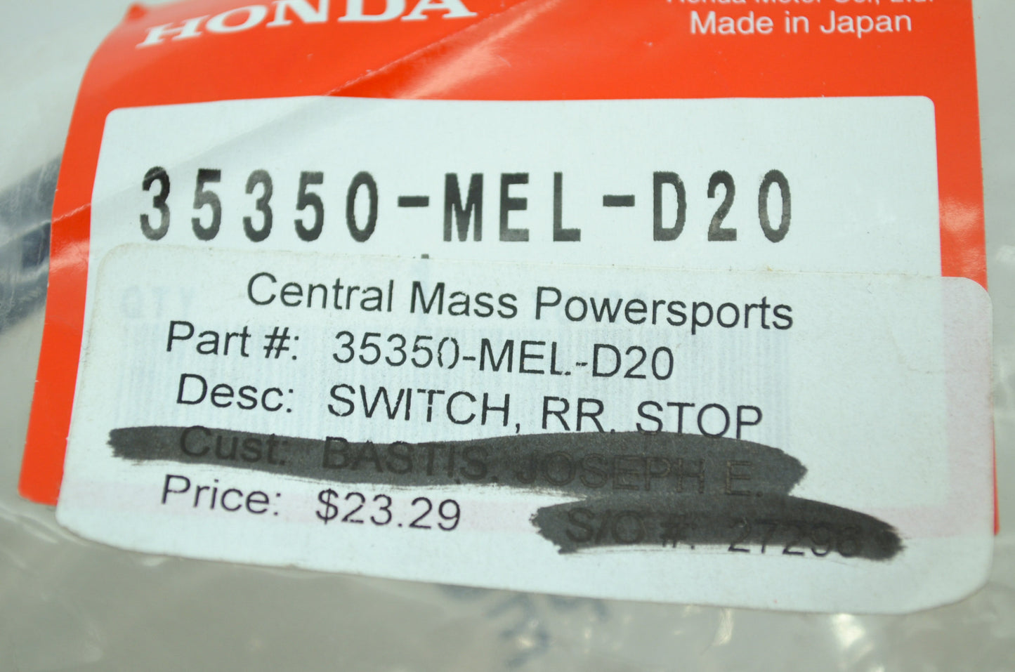 OEM Honda 35350-MEL-D20 Rear Stop Switch NOS