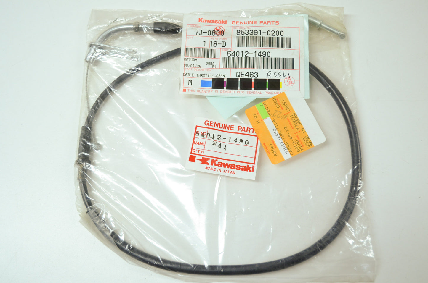 OEM Kawasaki 54012-1490 Opening Throttle Cable NOS